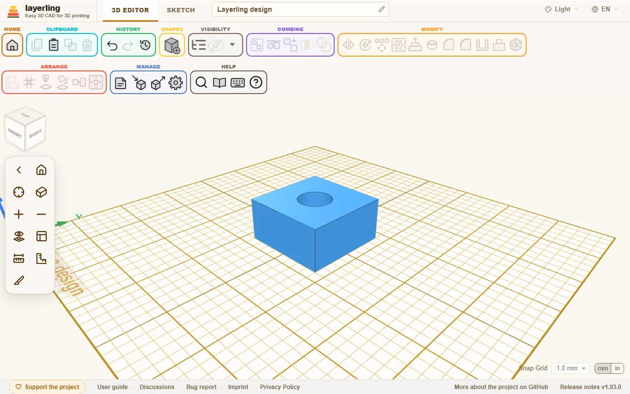 After grouping, the cube has a bore.